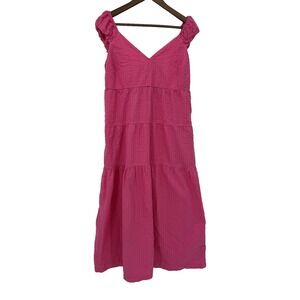 Old Navy M pink tiered maxi dress cottagecore tie back coquette pockets romantic